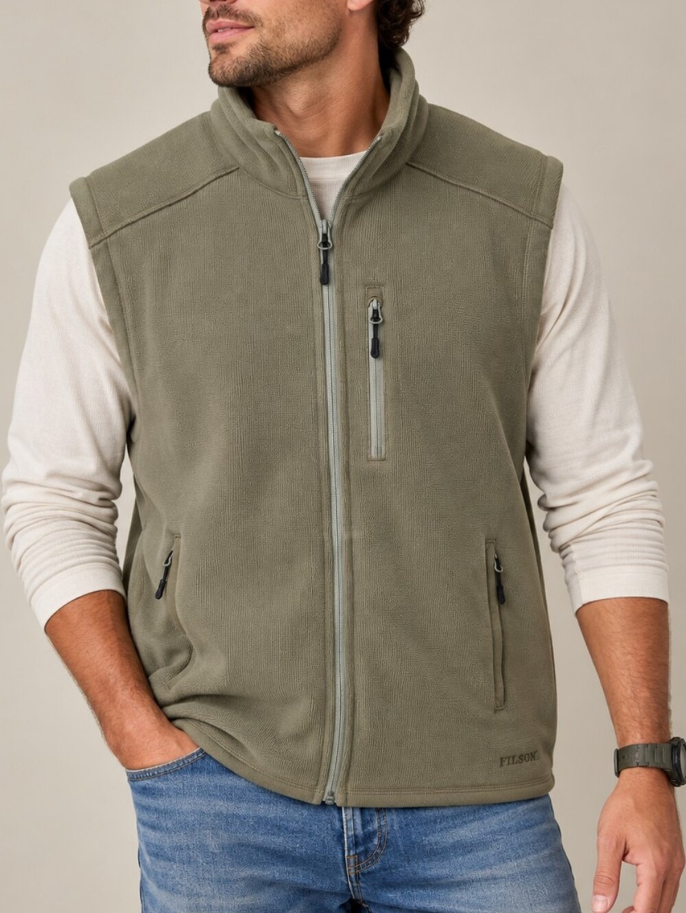 Filson Ridgeway Fleece Vest Field Olive Green Men Medium Polartec Gilet Gorpcore